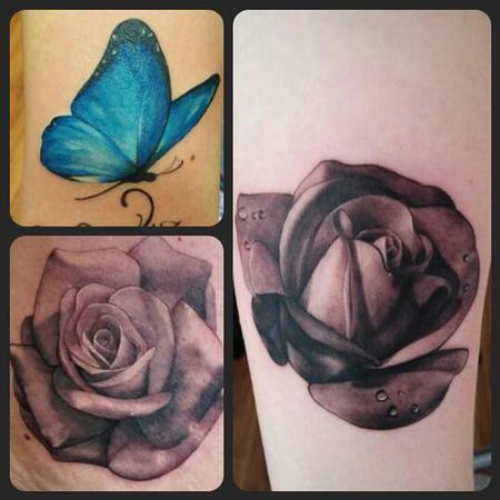 Tattoos - Blue butterfly and roses - 104025